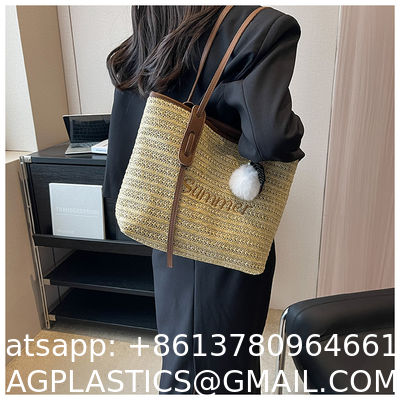 Raffia Crocheted Tote Shopping Bag Handmade Straw Bag Shoulder Beach Woven Handbag Summer Fashion Lady'S Casual Handbags Women'S Straw Shoulder Bags Rattan Woven Top Handle Raffia Crochet Beach