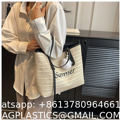 Raffia Crocheted Tote Shopping Bag Handmade Straw Bag Shoulder Beach Woven Handbag Summer Fashion Lady'S Casual Handbags Women'S Straw Shoulder Bags Rattan Woven Top Handle Raffia Crochet Beach