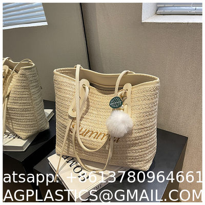 Raffia Crocheted Tote Shopping Bag Handmade Straw Bag Shoulder Beach Woven Handbag Summer Fashion Lady'S Casual Handbags Women'S Straw Shoulder Bags Rattan Woven Top Handle Raffia Crochet Beach