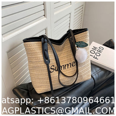 Raffia Crocheted Tote Shopping Bag Handmade Straw Bag Shoulder Beach Woven Handbag Summer Fashion Lady'S Casual Handbags Women'S Straw Shoulder Bags Rattan Woven Top Handle Raffia Crochet Beach