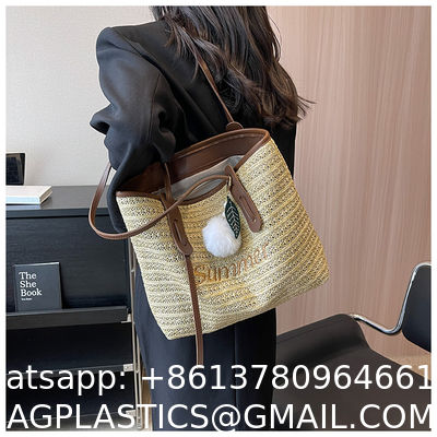 Raffia Crocheted Tote Shopping Bag Handmade Straw Bag Shoulder Beach Woven Handbag Summer Fashion Lady'S Casual Handbags Women'S Straw Shoulder Bags Rattan Woven Top Handle Raffia Crochet Beach