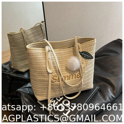 Raffia Crocheted Tote Shopping Bag Handmade Straw Bag Shoulder Beach Woven Handbag Summer Fashion Lady'S Casual Handbags Women'S Straw Shoulder Bags Rattan Woven Top Handle Raffia Crochet Beach