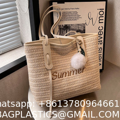 Raffia Crocheted Tote Shopping Bag Handmade Straw Bag Shoulder Beach Woven Handbag Summer Fashion Lady'S Casual Handbags Women'S Straw Shoulder Bags Rattan Woven Top Handle Raffia Crochet Beach