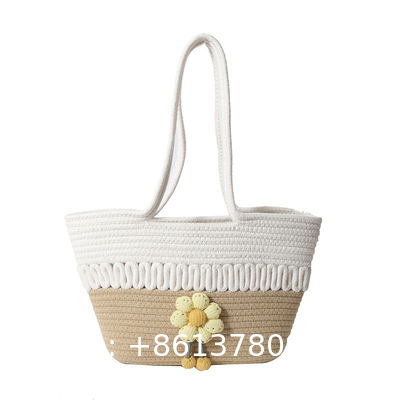 Custom Fashion Ladies Crochet Beach Bag Woman Summer Beach Tote Raffia Straw Bag Handmade Crocheted Rough Raffia Braid Round Straw Raffia Tote Bag With Raffia Straps With Coton Lining Straw Bag