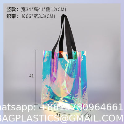 hologram holographic shiny fashion sustainable Waterproof Beach Bags Women Clear Iridescent Tote Bag Cosmetic Pouch For Phone Travel Beach Pool Essentials