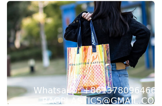 hologram holographic shiny fashion sustainable Waterproof Beach Bags Women Clear Iridescent Tote Bag Cosmetic Pouch For Phone Travel Beach Pool Essentials