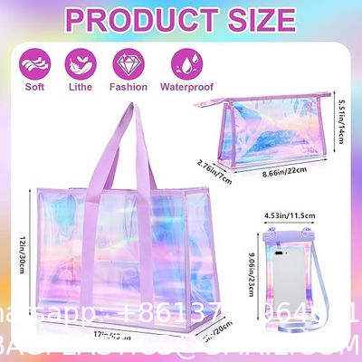 Recycled Recyclable Hot Sale Customized Logo and Size Clear Transparent Holographic PVC Gift Iridescent Tote Bag Hologram TPU Laser Shopping Handle Bag