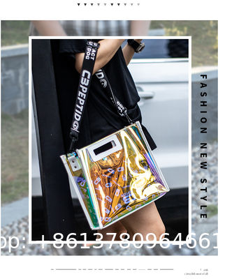 Custom Digital Printing Trendy Transparent PVC Shoulder Handbag Durable Washable Holographic Women'S Tote Shopping Bag