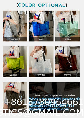Wholesale Custom Rainbow Color Laser Shopping Bag Holographic Iridescent Jelly Clear PVC Tote Bag Popular Fashion Beach Accept Shiny Reusable Hologram Clear Laser Transparent Pvc Tote Bag
