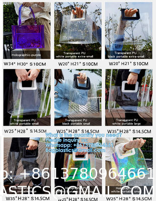 Wholesale Custom Rainbow Color Laser Shopping Bag Holographic Iridescent Jelly Clear PVC Tote Bag Popular Fashion Beach Accept Shiny Reusable Hologram Clear Laser Transparent Pvc Tote Bag