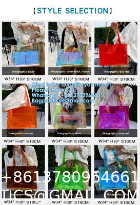 Wholesale Custom Rainbow Color Laser Shopping Bag Holographic Iridescent Jelly Clear PVC Tote Bag Popular Fashion Beach Accept Shiny Reusable Hologram Clear Laser Transparent Pvc Tote Bag