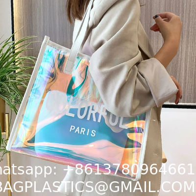 Eco-Friendly Waterproof Convenience Laser Pvc Beach Tote Bag Tote Pvc Bag Customizable Purses Ladies Transparent Jelly Tote Handbags Women PVC Hand Bags