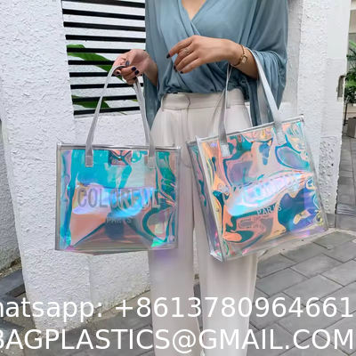 Eco-Friendly Waterproof Convenience Laser Pvc Beach Tote Bag Tote Pvc Bag Customizable Purses Ladies Transparent Jelly Tote Handbags Women PVC Hand Bags