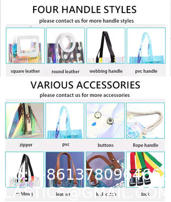 Hot Sale Gift Custom Color Logo Foldable Transparent Waterproof Holographic Shopping Clear TotePvc Tote Waterproof Transparent Shoulder Jelly Custom Pvc Shopping Holographic Bag Clear Laser Handbag