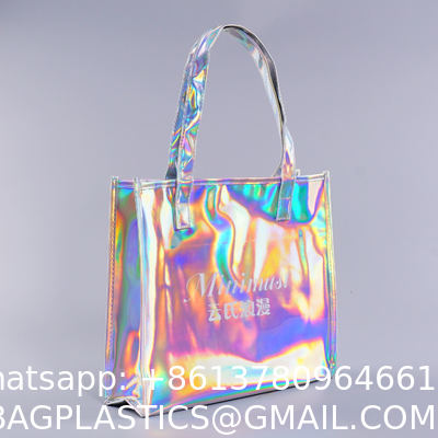Hot Sale Gift Custom Color Logo Foldable Transparent Waterproof Holographic Shopping Clear TotePvc Tote Waterproof Transparent Shoulder Jelly Custom Pvc Shopping Holographic Bag Clear Laser Handbag