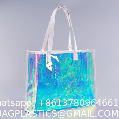 Hot Sale Gift Custom Color Logo Foldable Transparent Waterproof Holographic Shopping Clear TotePvc Tote Waterproof Transparent Shoulder Jelly Custom Pvc Shopping Holographic Bag Clear Laser Handbag