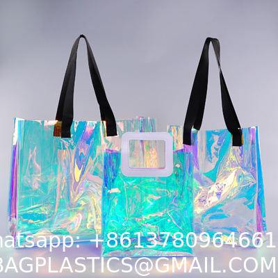 Hot Sale Gift Custom Color Logo Foldable Transparent Waterproof Holographic Shopping Clear TotePvc Tote Waterproof Transparent Shoulder Jelly Custom Pvc Shopping Holographic Bag Clear Laser Handbag