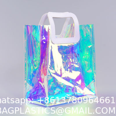 Beach Bag Waterproof Clear Jelly Candy Color Transparent PVC Tote Shopping Bag Custom Logo Pvc Clear Laser Gift Bag For Women Waterproof Transparent Holographic Packaging Summer Beach Pvc Tote