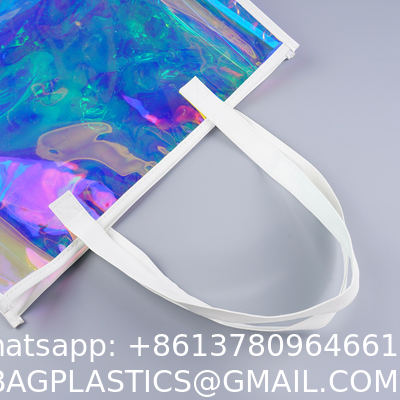Beach Bag Waterproof Clear Jelly Candy Color Transparent PVC Tote Shopping Bag Custom Logo Pvc Clear Laser Gift Bag For Women Waterproof Transparent Holographic Packaging Summer Beach Pvc Tote