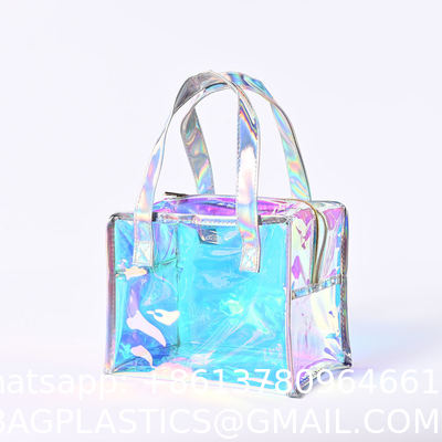 Private Label Professional Large Capacity Quilted Zipper Travel Wholesale Custom Printed LOGO Reusable Fashion Shopping Rainbow-Colored Gift Holographic Glossy Layer PVC Tote Bag