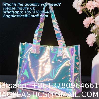 Vinyl Tote Bag Neon Jelly Shoulder Beach Bag Laser Shopping Summer Beach Women Pvc Shoulder Tote Bags Holographic Waterproof Jelly Transparent Handbag For Girl