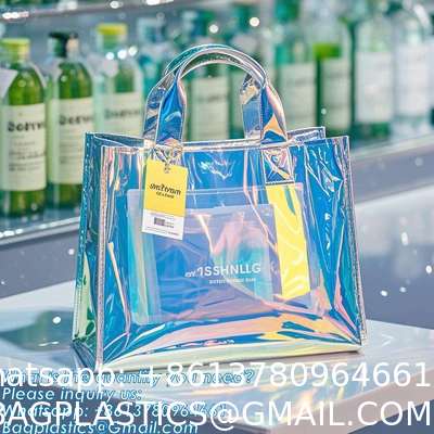 Vinyl Tote Bag Neon Jelly Shoulder Beach Bag Laser Shopping Summer Beach Women Pvc Shoulder Tote Bags Holographic Waterproof Jelly Transparent Handbag For Girl