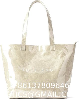 Fashion Casual Street Reusable Environmental Handbag Zipper Tote Bag, Kraft Paper Beach Bag Large Hobo Carry All Travel Shopping Handbag Plastic Shoulder Bag