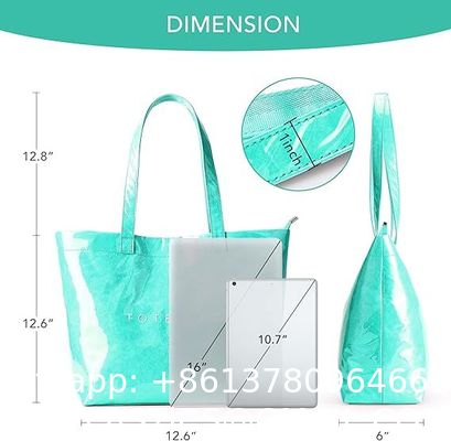 Fashion Casual Street Reusable Environmental Handbag Zipper Tote Bag, Kraft Paper Beach Bag Large Hobo Carry All Travel Shopping Handbag Plastic Shoulder Bag