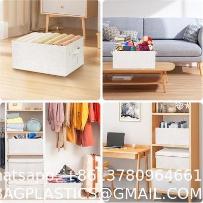 Linen Fabric, Metal Handles Collapsible Stackable Storage Bins With Lids, Packs White Linen Fabric Closet Boxes With Lids, Storage Cube Baskets Container Organizers For Bedroom Office