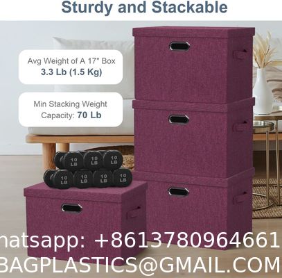 Large jute fabrics Collapsible Storage Bins With Lids Jute Fabric Foldable Storage Boxes Organizer Containers Baskets Cube With Cover For Home Bedroom Closet Office Nursery