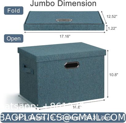 DURABLE DOUBLE-SIDED HANDLES Linen Foldable Storage Bins With Lids, 2 Pack, Storage Boxes With Carrying Handles And Sturdy Heavy Cardboard