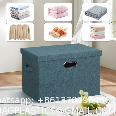 DURABLE DOUBLE-SIDED HANDLES Linen Foldable Storage Bins With Lids, 2 Pack, Storage Boxes With Carrying Handles And Sturdy Heavy Cardboard