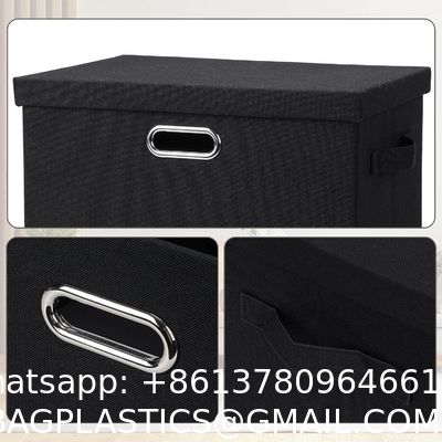 DURABLE DOUBLE-SIDED HANDLES Linen Foldable Storage Bins With Lids, 2 Pack, Storage Boxes With Carrying Handles And Sturdy Heavy Cardboard