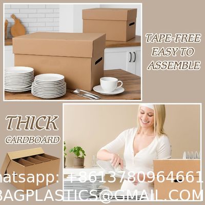 recyclable, sustainable, Custom Heavy Duty Cardboard Moving Boxes Safe Transport With Handles Sturdy Paper Packing Supplies For House/Office