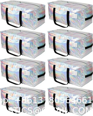 Heavy Duty Moving Bags 24-Gallon Extra Large Waterproof Foldable Clothing Storage Totes Bags With Zipper,Reinforced Handles,Packing Moving Boxes For Dorm & Seasonal Storage,Iridescent