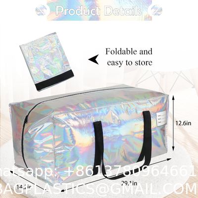 Heavy Duty Moving Bags 24-Gallon Extra Large Waterproof Foldable Clothing Storage Totes Bags With Zipper,Reinforced Handles,Packing Moving Boxes For Dorm & Seasonal Storage,Iridescent