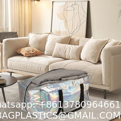 Heavy Duty Moving Bags 24-Gallon Extra Large Waterproof Foldable Clothing Storage Totes Bags With Zipper,Reinforced Handles,Packing Moving Boxes For Dorm & Seasonal Storage,Iridescent