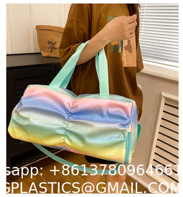 Holographic Shimmering Gym Duffle Bag With Shoes Compartment & Wet Pocket, Women Weekend Overnight Travel Bag Gymnastic Dance Bag For Girl