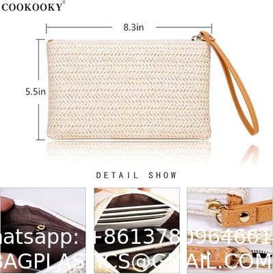 Womens Straw Clutch Bag Bohemian Summer Beach Straw Purse Zipper Wristlet Wallets For Women Clutch Makeup Bag with Zipper Durable Logo Pattern Flat Bag for Outdoor Activities