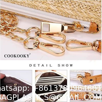 Womens Straw Clutch Bag Bohemian Summer Beach Straw Purse Zipper Wristlet Wallets For Women Clutch Makeup Bag with Zipper Durable Logo Pattern Flat Bag for Outdoor Activities