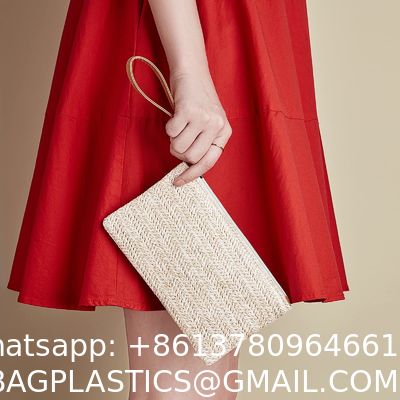 Womens Straw Clutch Bag Bohemian Summer Beach Straw Purse Zipper Wristlet Wallets For Women Clutch Makeup Bag with Zipper Durable Logo Pattern Flat Bag for Outdoor Activities