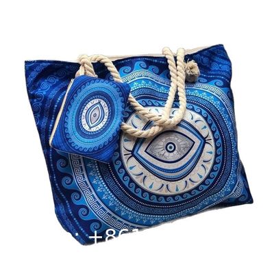 Devil'S Eye Women'S Beach Bag Pure Cotton Portable Large Capacity Canvas Bag Can Be Printed Logo Seaside Shoulder Bag Fabric