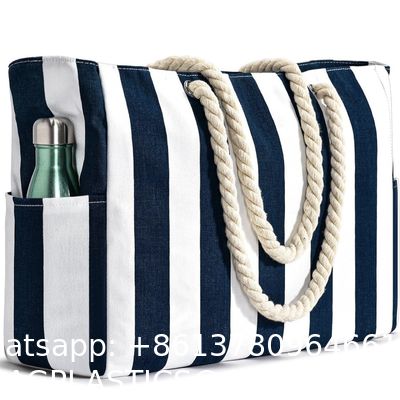 Cotton bag, Canvas bag, tote bags, Outdoor Blue And White Striped Storage Bag Absorbent Quick-Drying Portable Beach Bag Enlarged Travel Bag