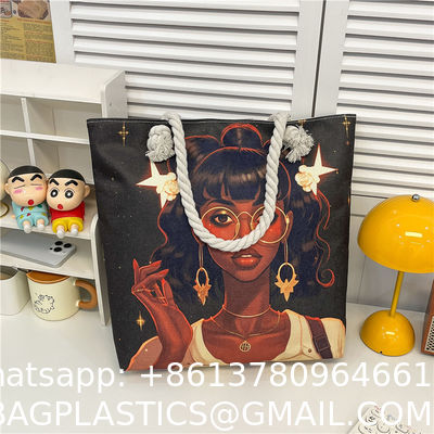 Popular Forest Black Girl Print Shoulder Bag Thick Rope Tote Bag Fashionable Large Capacity Women'S Bag Manufacturer Wholesale