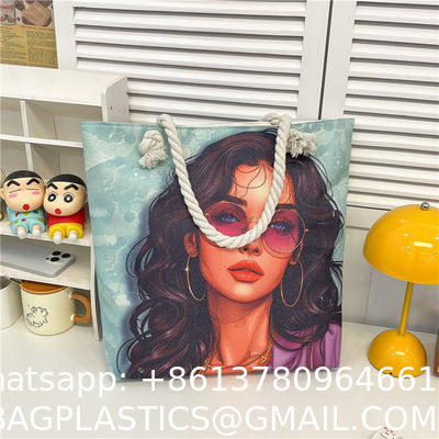 Popular Forest Black Girl Print Shoulder Bag Thick Rope Tote Bag Fashionable Large Capacity Women'S Bag Manufacturer Wholesale