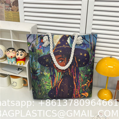 Popular Forest Black Girl Print Shoulder Bag Thick Rope Tote Bag Fashionable Large Capacity Women'S Bag Manufacturer Wholesale