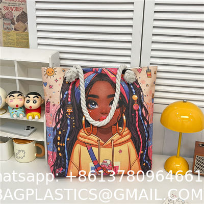 Popular Forest Black Girl Print Shoulder Bag Thick Rope Tote Bag Fashionable Large Capacity Women'S Bag Manufacturer Wholesale