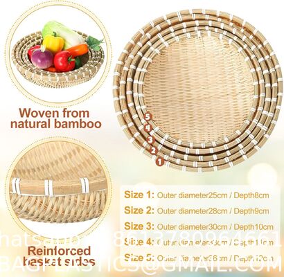 Bamboo Sieve Round Baskets Woven Storage Baskets Woven Tray Fruit Rattan Tray Fruit Natural Bamboo Colander Weaving Sieve Vegetable Food