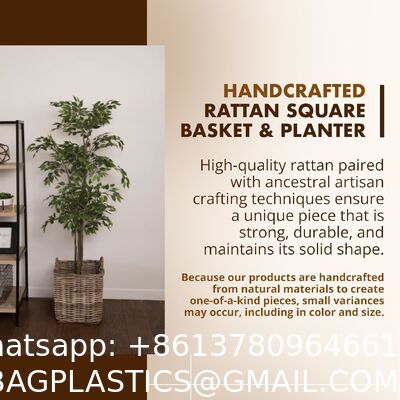 Large Square Rattan Basket, Handmade, Living Room, Blankets, Toy Bin, Extra Storage, Decorative Storage, Laundry Basket, Linens, Gray & Brown, Large