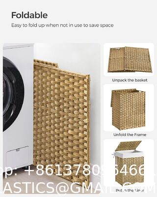 Laundry Hamper With Lid, 23.8 Gallon (90 L) Synthetic Rattan Clothes Laundry Basket With Lid And Handles, Foldable, Removable Liner, Goose Yellow